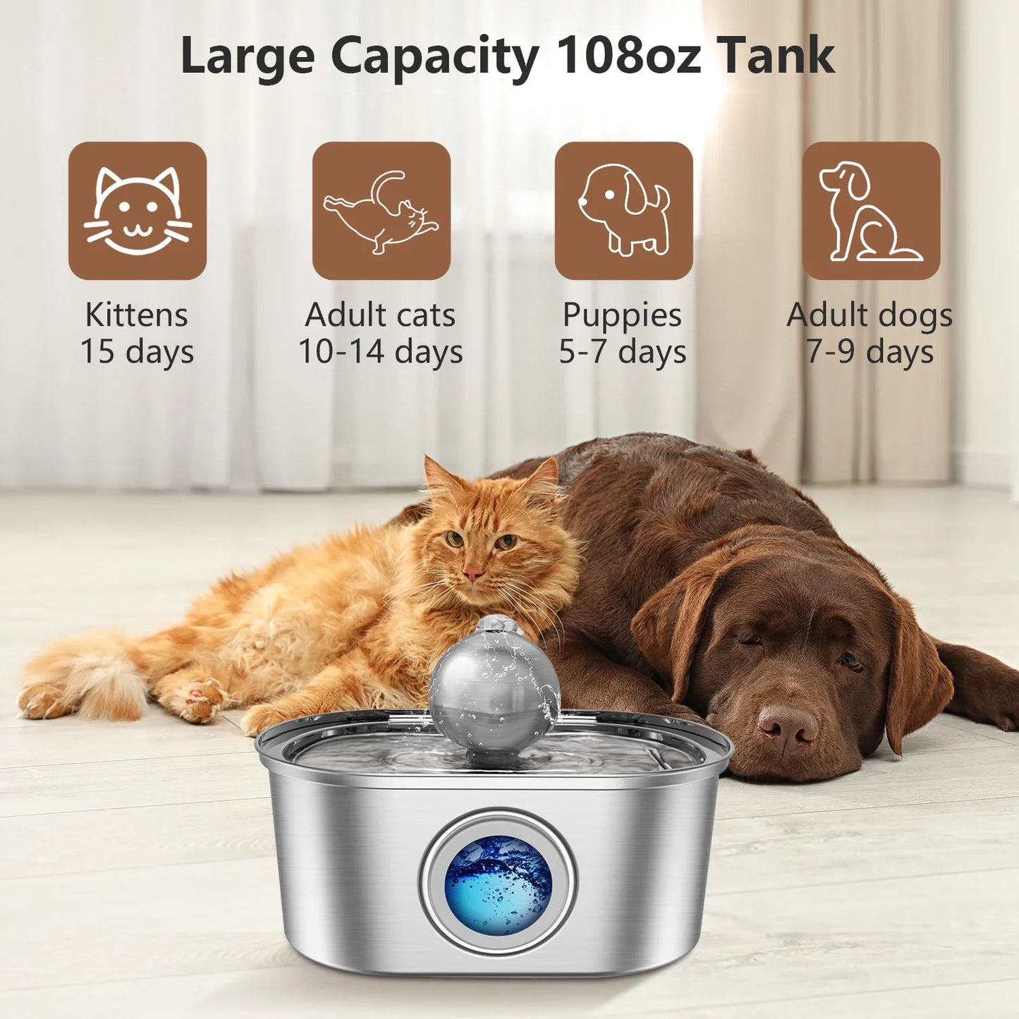 Stainless Steel Cat Water Fountain